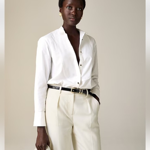 NEW J. CREW Women's Garçon tuxedo button-up shirt in White Cotton Size 14 - Picture 1 of 9
